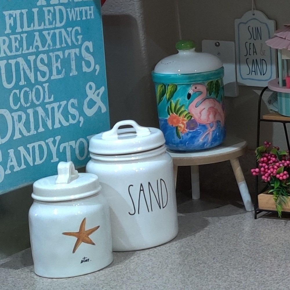 Rae Dunn Sand Beach Ceramic Canister Summer Coastal Nautical - Picture 3 of 14